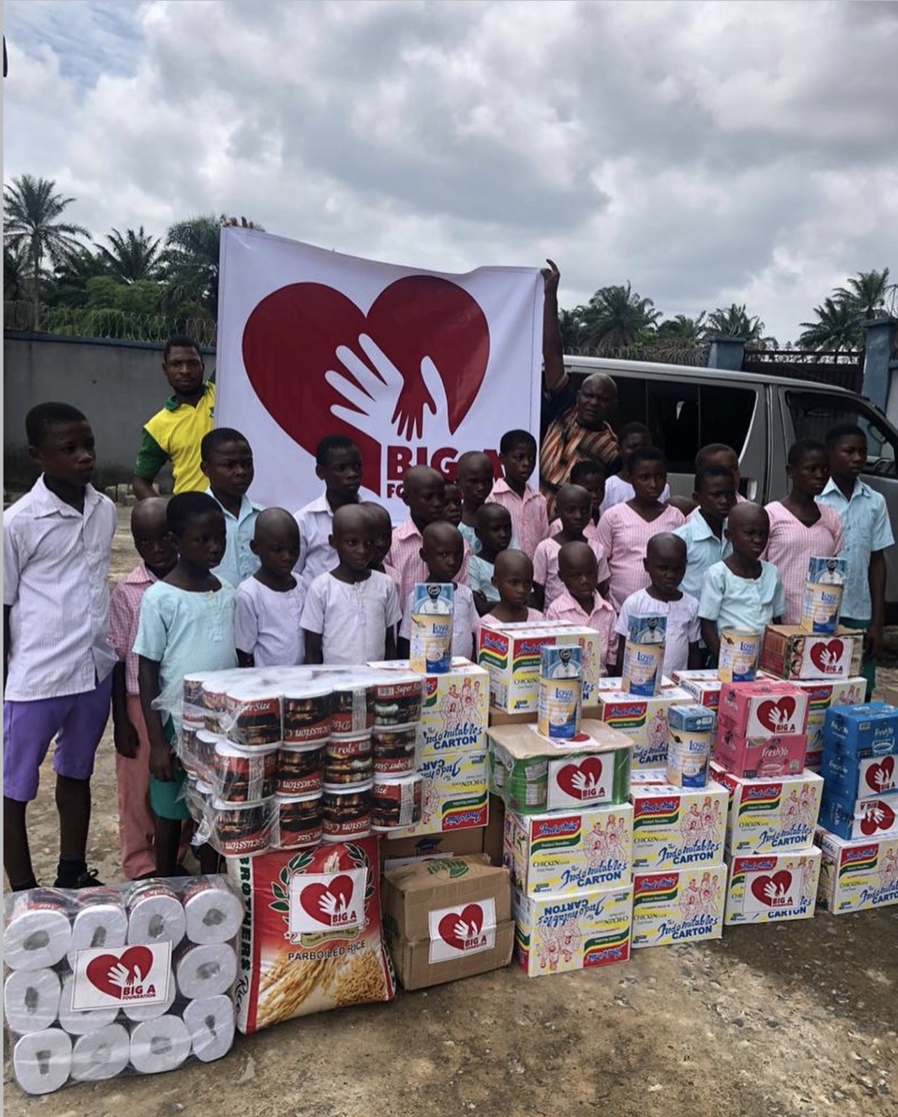 Students in Nigeria receiving supplies from Big A Foundation